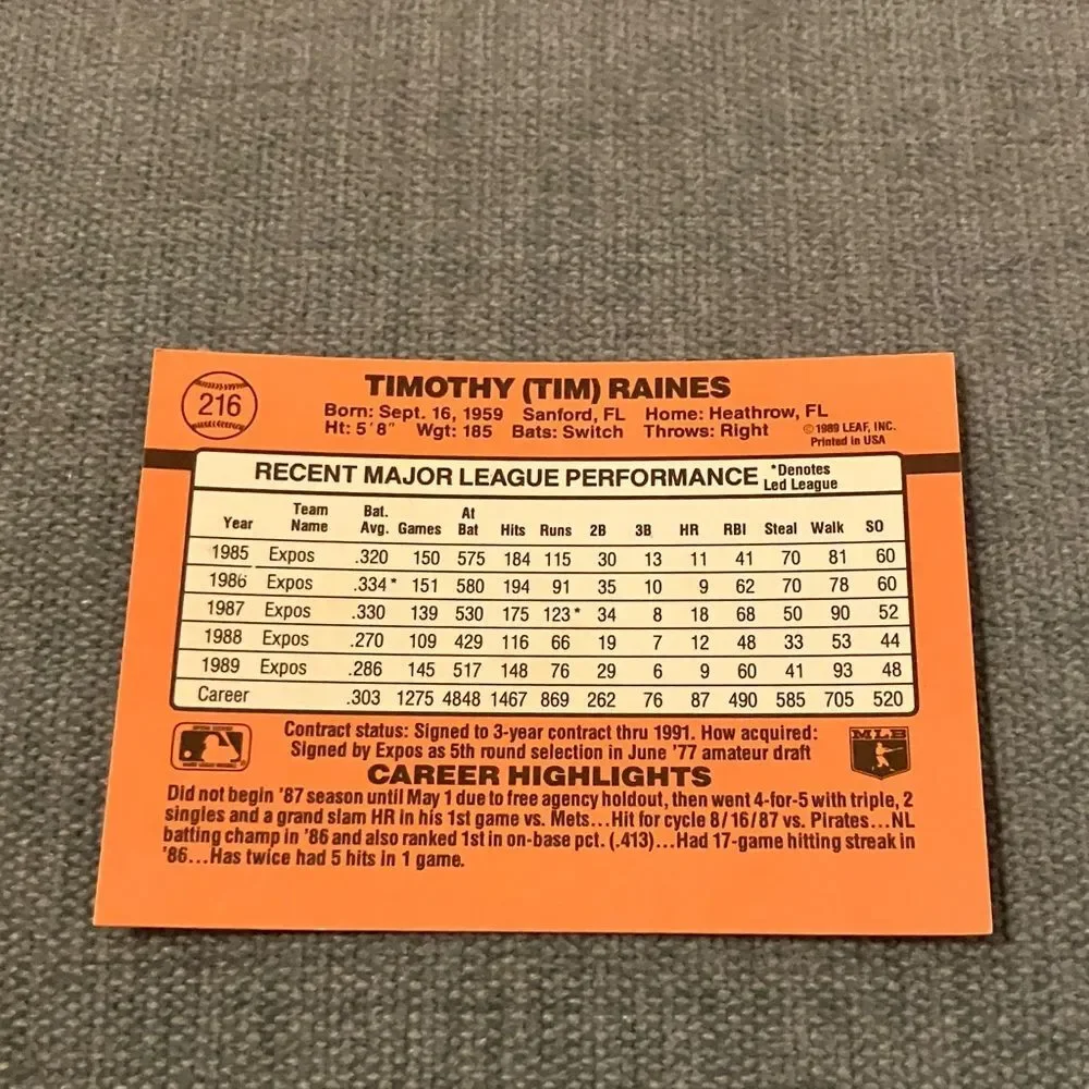1990 Donruss Montreal Expos Baseball Card Trading Card